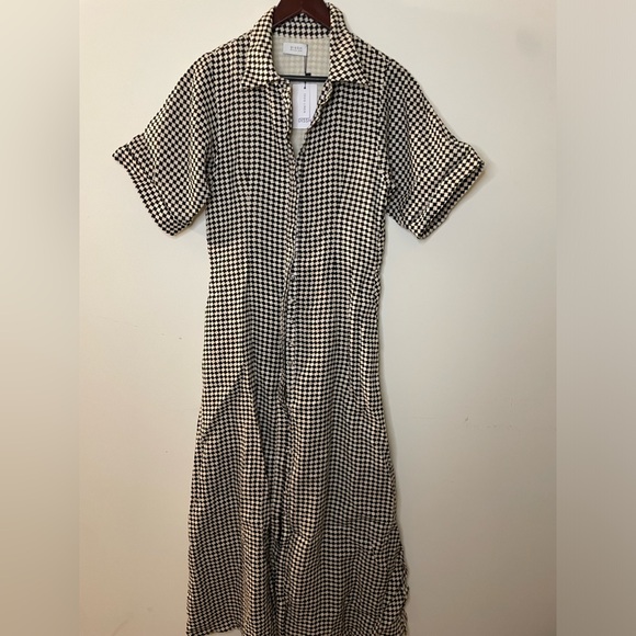 Linen Gaia Geo Shirt Midi Dress in black/white, RARE Size US 8. - Picture 5 of 11